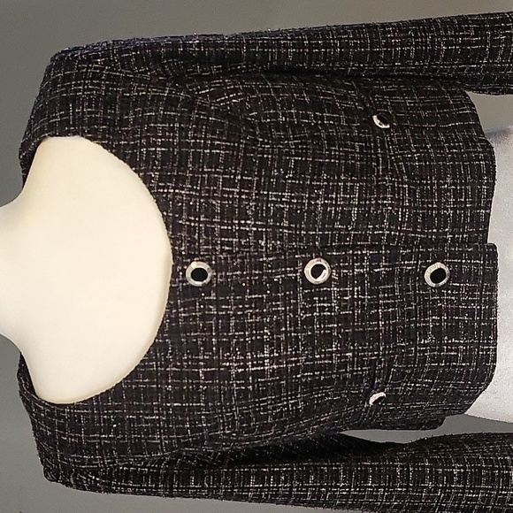 Rachel Zoe Black & White Tweed Crop Jacket with Silver Threading - Size 10 - Picture 9 of 9